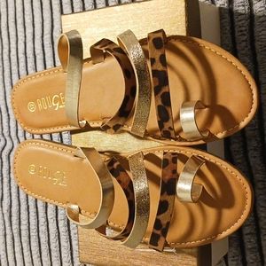 New Gold and leopard print sandals